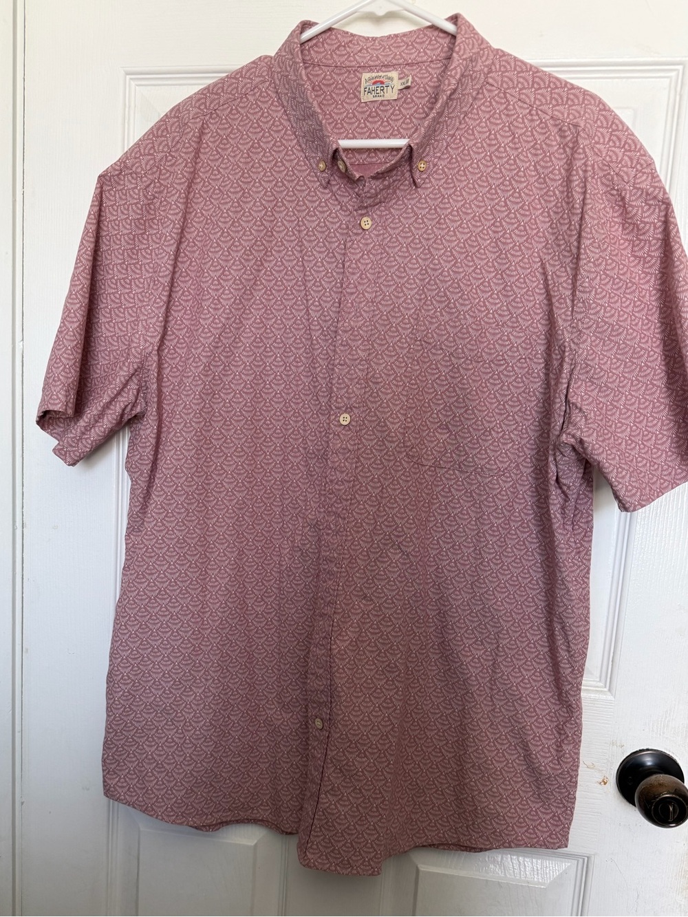 Faherty Brand Playa Diamond Print SS Mens Button Up Shirt Pacific Sunrose XXL